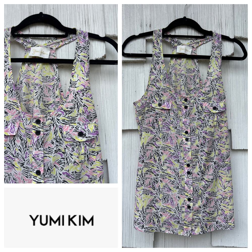 Yumi Kim Sleeveless Button-Front Tank Top Abstract Print Scoop Neck Size S